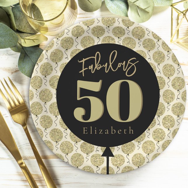 Fabulous 50 Gold Birthday Paper Plate (Creator Uploaded)