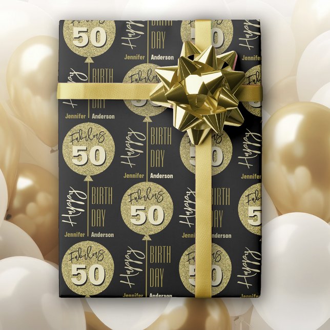 Fabulous 50 Gold Birthday Wrapping Paper (Creator Uploaded)