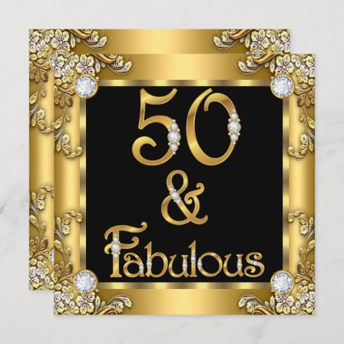 Fabulous 50 Gold Black 50th Birthday Party Invitation