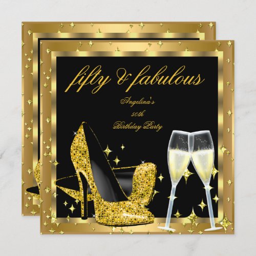 Fabulous 50 Gold Champagne High Heels Birthday 2 Invitation