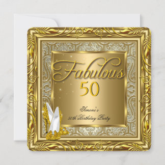 Fabulous 50 Gold Damask High Heels Birthday Party Invitation