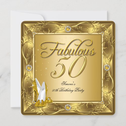 Fabulous 50 Gold High Heels Birthday Party Invitation