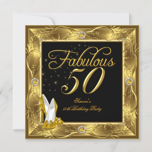Fabulous 50 Gold High Heels Black Birthday Party Invitation