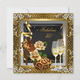 Fabulous 50 Gold Leopard Black High Heels Party Invitation