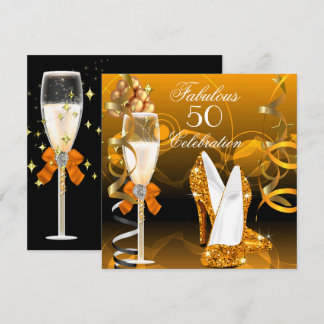 Fabulous 50 Gold Orange Birthday Party Invitation