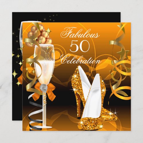 Fabulous 50 Gold Orange Birthday Party Invitation