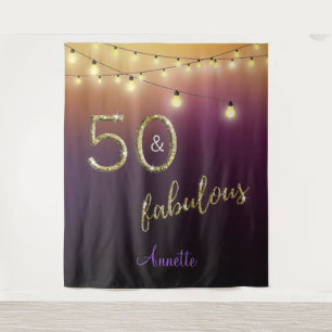 Fabulous 50 Gold Purple Lights Photo Backdrop