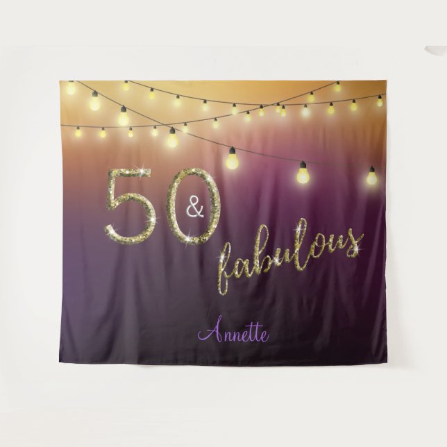 Fabulous 50 Gold Purple Lights Photo Backdrop (Front (Horizontal))