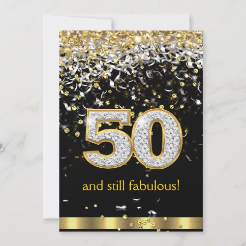 Fabulous 50 Gold Silver Streamers 50th Birthday B Invitation