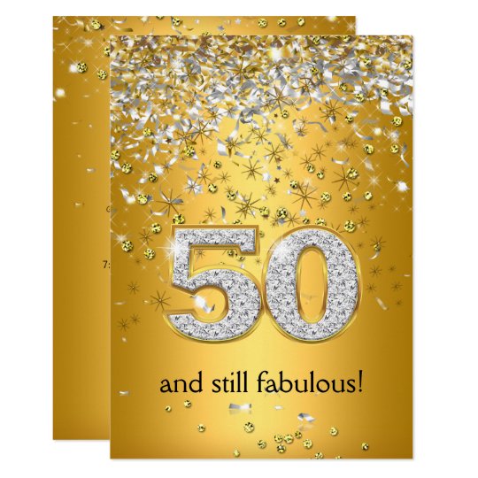 Fabulous 50 Gold Silver Streamers 50th Birthday Invitation Fabulous 50 Gold Silver Streamers 50th Birthday Invitation