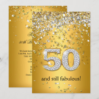 Fabulous 50 Gold Silver Streamers 50th Birthday Invitation