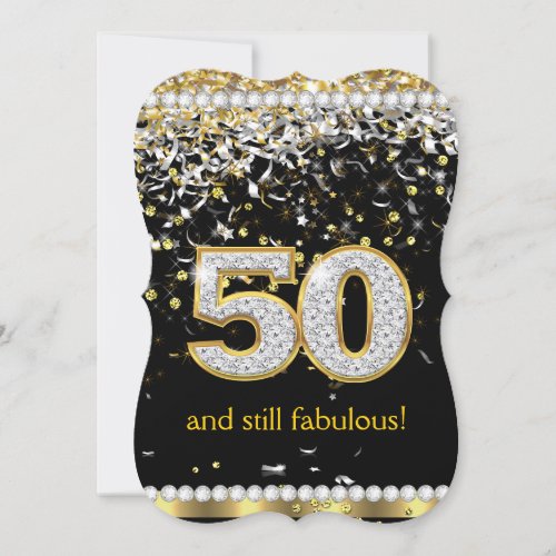 Fabulous 50 Gold Silver Streamers 50th Party Invitation