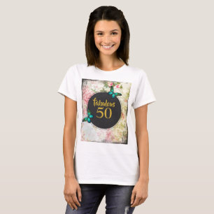 Fabulous 50 Green Butterflies on Vintage Collage T-Shirt