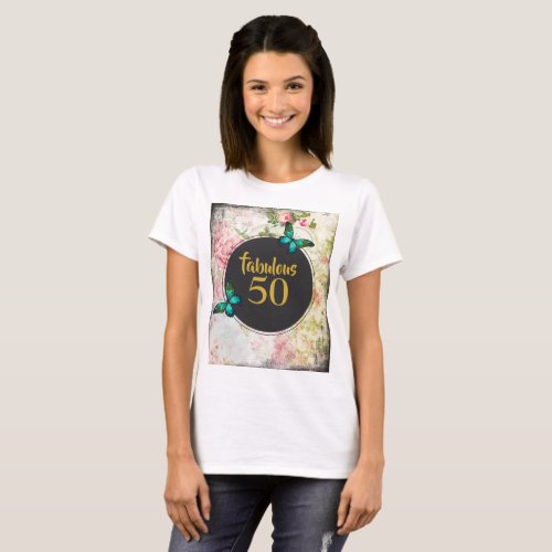Fabulous 50 Green Butterflies on Vintage Collage T_Shirt