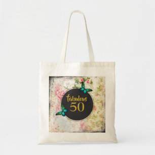 Fabulous 50 Green Butterfly on Vintage Collage Tote Bag