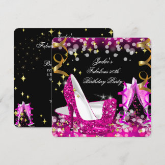 Fabulous 50 Hot Pink Glitter High Heel Birthday 2 Invitation