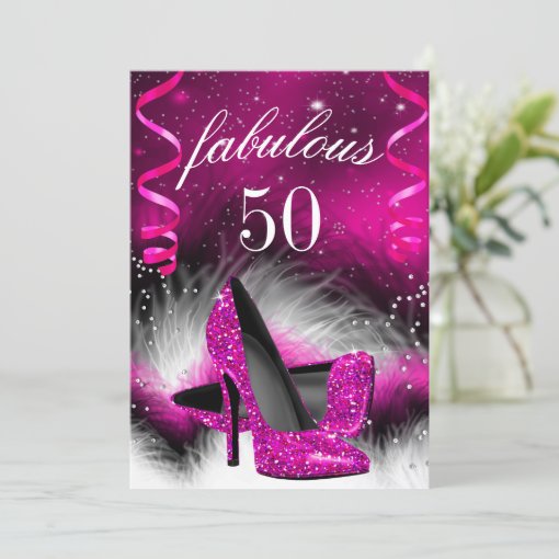 Fabulous 50 Hot Pink High Heel Birthday Party Invitation Zazzle