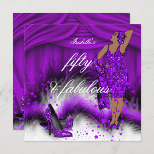 Fabulous 50 Lady Purple High Heels Birthday Party Invitation