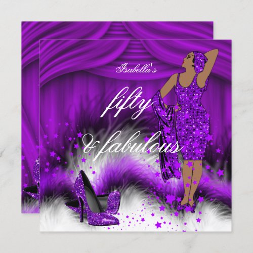 Fabulous 50 Lady Purple High Heels Birthday Party Invitation