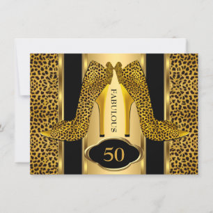 Fabulous 50 Leopard Gold Cheetah High Heels Party Invitation