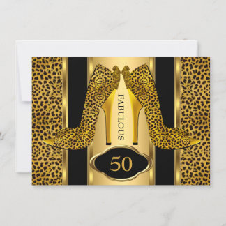Fabulous 50 Leopard Gold Cheetah High Heels Party Invitation