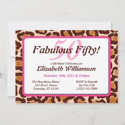 Fabulous 50 Leopard Print  Pink Birthday Invites