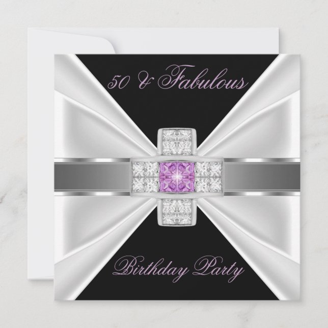 Fabulous 50 Lilac Pink Silver Black White Diamond Invitation (Front)