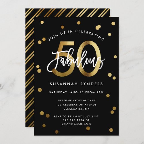 Fabulous 50  Modern Chic Gold Brushed Birthday Invitation