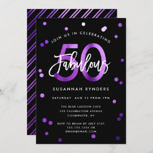 Fabulous 50 Modern Chic Purple Brushed Birthday Invitation