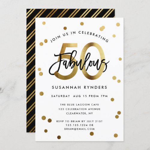 Fabulous 50  Modern Elegant Gold Brushed Birthday Invitation