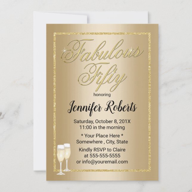 Fabulous 50 Modern Gold Calligraphy Fifty Birthday Invitation (Front)