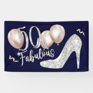 Fabulous 50 Modern Navy Blue Girl 50th Birthday Banner