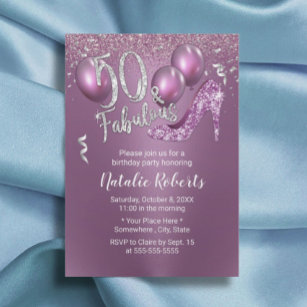 Fabulous 50 Modern Purple Girl 50th Birthday Invitation
