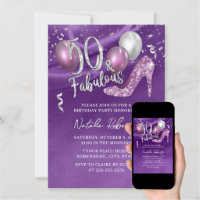 Fabulous 50 Modern SIlk Purple Girl 50th Birthday Invitation | Zazzle