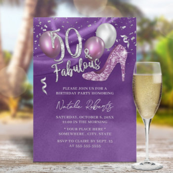 Fabulous 50 Modern Silk Purple Girl 50th Birthday Invitation by myinvitation at Zazzle