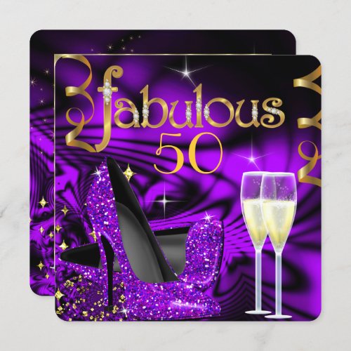 Fabulous 50 Party Abstract Purple High Heels Gold Invitation