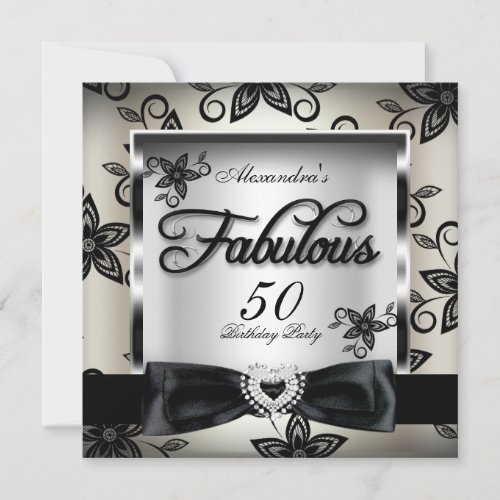 Fabulous 50 Party Cream Silver Gray Black Lace 2 Invitation