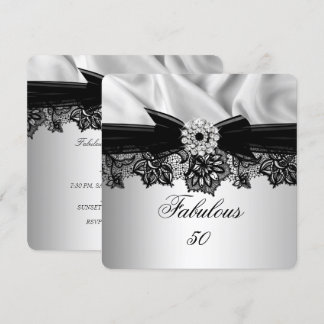 Fabulous 50 Party Elegant Silver Black Silk Jewel Invitation
