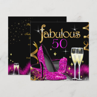 Fabulous 50 Party Pink High Heels Gold Black Invitation