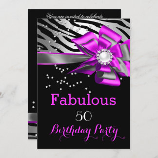 Fabulous 50 Party Pink Zebra Black Silver Pearl Invitation