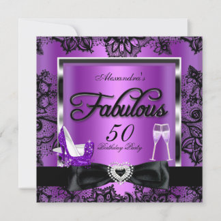 Fabulous 50 Party Purple Champagne High Heels Invitation