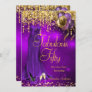 Fabulous 50 Party Purple Glitter Gold Heels Dress Invitation
