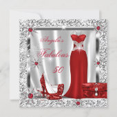 Fabulous 50 Party Red Silver Snowflakes Invitation (Front)