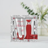 Fabulous 50 Party Red Silver Snowflakes Invitation (Standing Front)