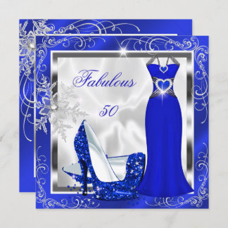 Fabulous 50 Party Royal Blue Silver Dress Heels S9 Invitation