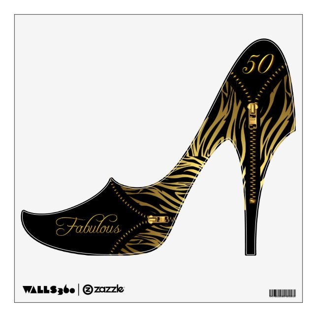 Fabulous 50 Party Shoe Zebra Gold Zipper Wall Sticker (Front)