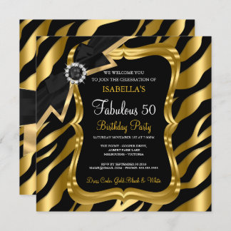 Fabulous 50 Pearl Gold Bow Black Zebra Invite