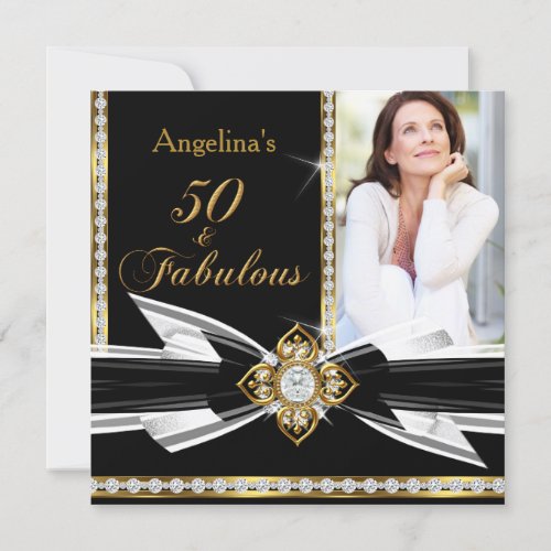 Fabulous 50 Photo Black White Gold Diamond Invitation