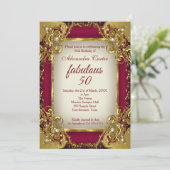 Fabulous 50 Photo burgundy red beige Gold Party Invitation (Standing Front)