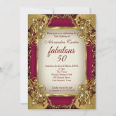 Fabulous 50 Photo burgundy red beige Gold Party Invitation (Front)